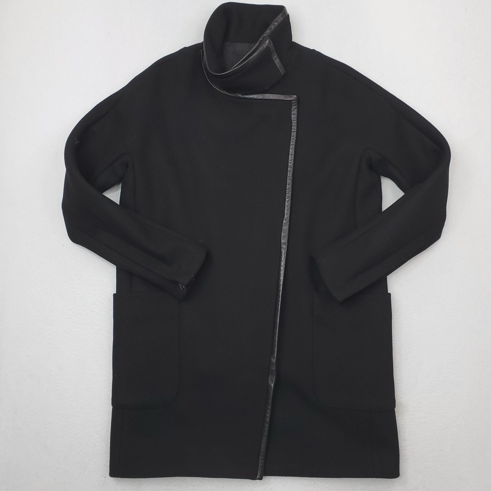 Madewell City Grid Coat Womens 4 Black Wool Blend Jacket Overcoat Funnel Collar
